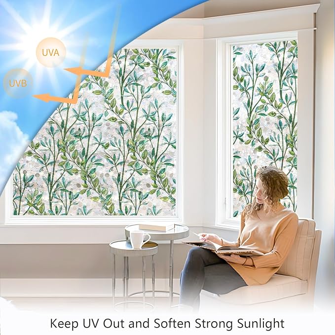 LEMON CLOUD Window Privacy Film, Stained Glass Window Film, Decorative Rainbow Window Clings, Static Cling Non Adhesive Door Stickers, Anti-UV Sun Blocker Heat Control for Home 23.6 x 78.7 inches