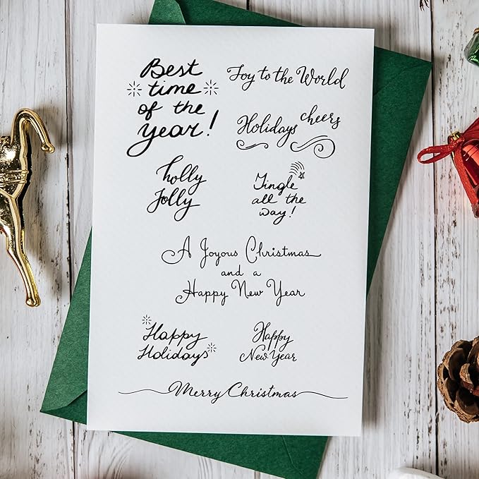Merry Christmas Clear Stamps for Card Making and Photo Album Decorations, Happy New Year Words Winter Snowflake Frame Clear Rubber Stamps for Card Making Decoration and DIY Scrapbooking