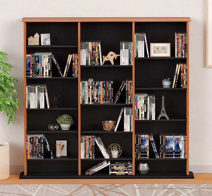 Prepac 3 Column Tall Cabinet Media Storage, Triple Width Wall, Cherry/Black