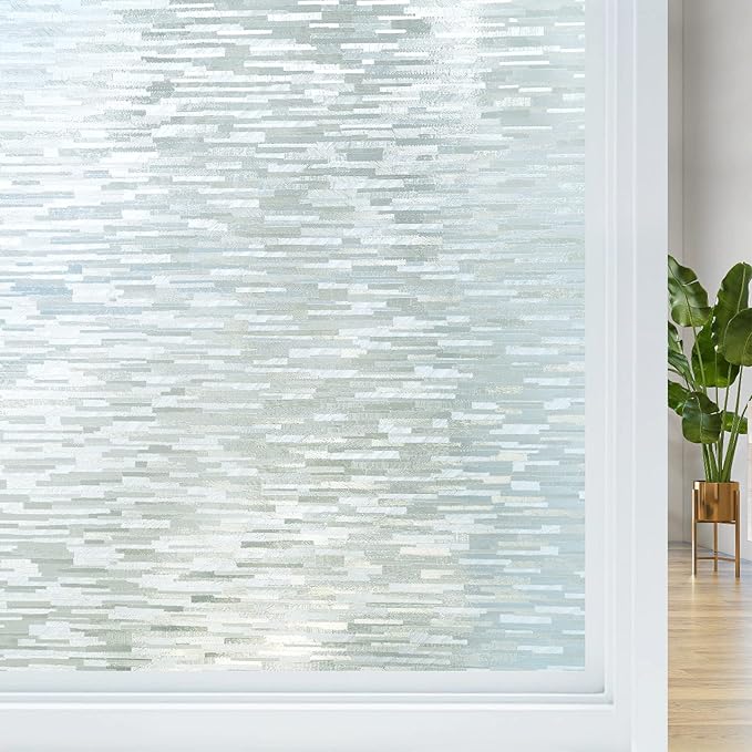 Haton Window Privacy Film, Frosted Glass Static Cling Sun Heat Blocking Window Clings, Frosting Opaque Coverings, Vinyl Removable Stickers Tint for Home Door Office, Non Adhesive 17.5" x 118.1"