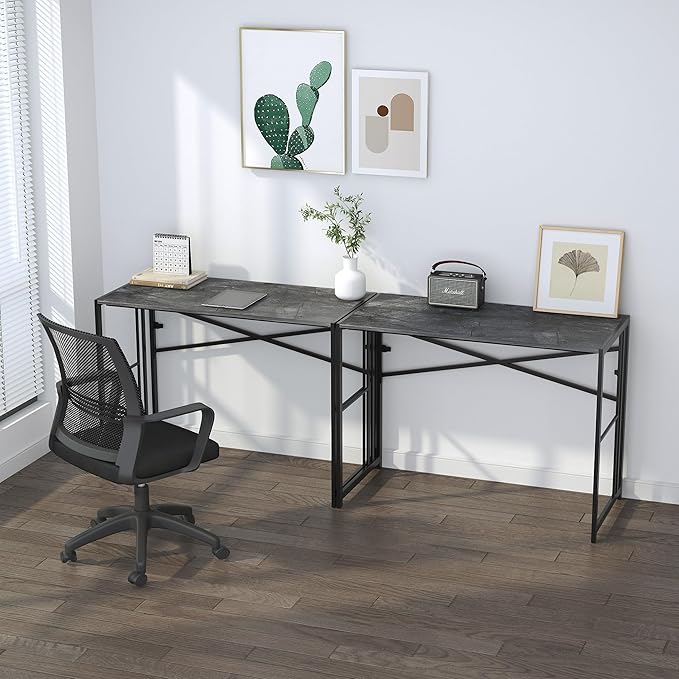 Narrow Folding Computer Desk 35 inch, Writing Gaming Computer Desk for Small Spaces, No Assembly Required Small Office Table, Grey