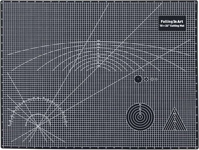 Falling in Art Self Healing Cutting Mat, 18x24" Cutting Mats for Sewing, Double-sided 5-Ply Fabric Cutting Board for Crafting, Quilting and Sewing Projects, Black