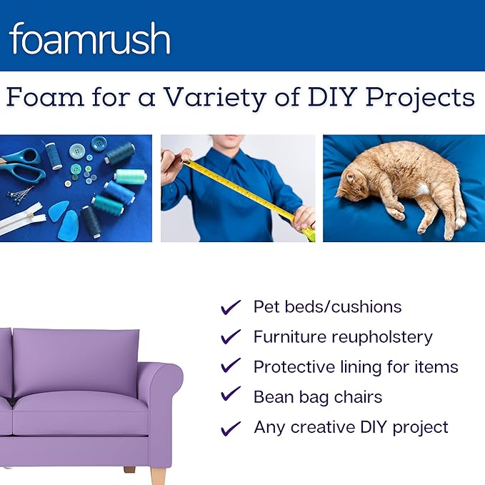 FoamRush 2" x 24" x 24" Gel Memory Foam Upholstery Square Cushion Medium Firm (Chair & Wheelchair Seat Cushion Replacement, Square Foam Dining Chairs, Couch, Sofa, Rubber Padding)