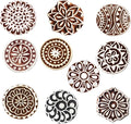 Royal Kraft Round Wooden Printing Stamps (Set of 10) - DIY Henna Fabric Textile Paper Clay Pottery Blocks Htag2181