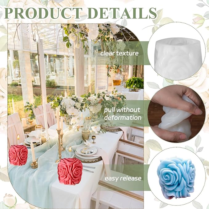 Rose Candle Silicone Molds Valentine's Day Handmade 3D Candle Molds for Candle Making, Silicone Epoxy Resin Mold, Ornament Mould for DIY Candle Soaps Home Decor