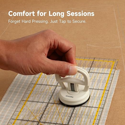 KEARING Heavy Duty Suction Cups Ruler Handle for Quilting Patchwork Ruler, Off-White Strong Grip Quilters Handle with Single Suction Cup for Sewing, Crafting & Screen Repair Tools