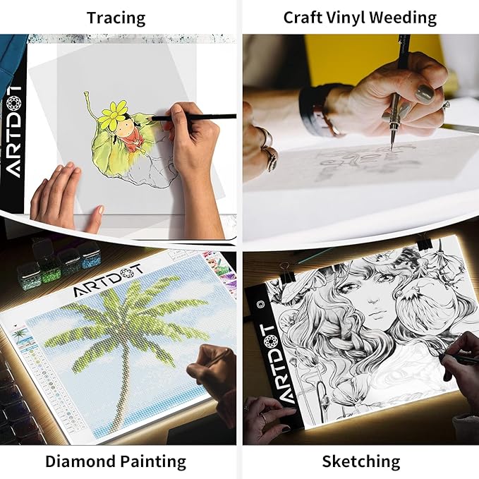 ARTDOT A4 LED Light Pad for Diamond Painting Kits for Adults, USB Powered Adjustable Brightness Diamond Art Light Board with Accessories