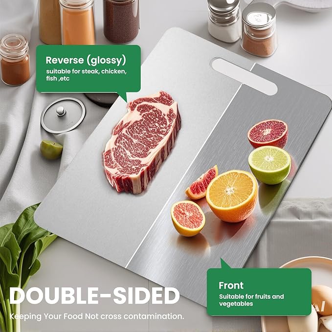 100% Pure Titanium Cutting Board - 18x12 Inch Non-Slip Kitchen Chopping Board, Dishwasher Safe, Scratch Resistant, Easy to Clean, Durable & Hygienic for Meat, Vegetables, and Fruits