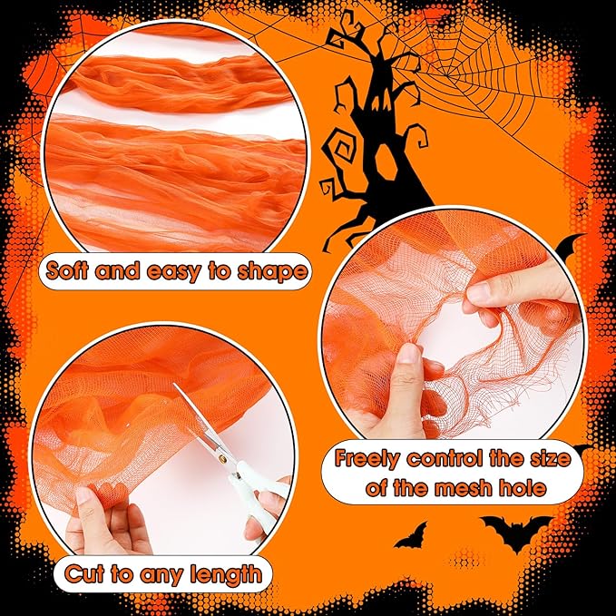 Boao Halloween Cheese cloth 84.65 x 590.55 Inch Orange Cheesecloth Roll for Crafts Large Cotton Muslin Gauze Fabric for Halloween Outdoor & Indoor Spooky Decoration