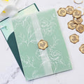 SWANGSA 50 Sets Wedding Invitations Wraps, Vellum Jackets for 5x7 Invitations & Self Adhesive Antique Gold Eucalyptus Wax Seal Stickers for Wedding Bridal Baby Shower Birthday Envelopes (White Rose)