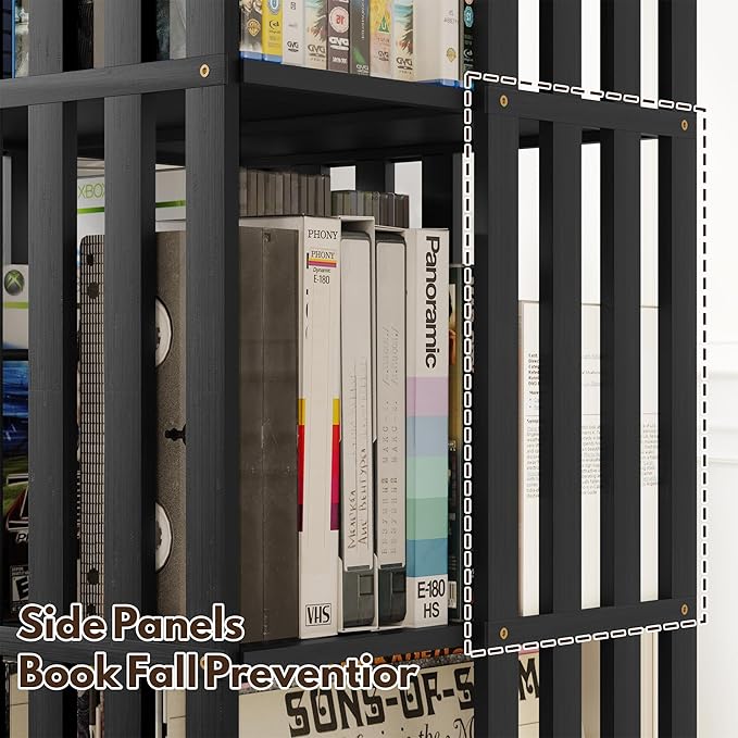 XIMN 360° Rotating Bamboo CD/DVD Shelf - 6-Tier Space-Saving Media Storage Cabinet for Movies, Organizer with Super Compact Design (Black, 4 Tier)