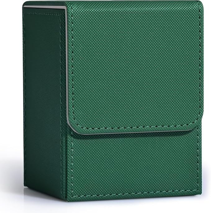 ZLCA Card Deck Box for Trading Cards, MTG YuGiOh Deck Case Holds 100+ Single Sleeved Cards, PU Leather Magnetic Card Storage Box Fits for TCG CCG Magic Game Cards (Green)
