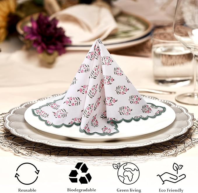 Embroidery Napkins Kitchen Towels Table Decor Table Linen Cotton Napkins Cloth Napkins Set of 4-20"x 20" Block Print Napkins Dinner Napkins Gifts for her Gifts for mom
