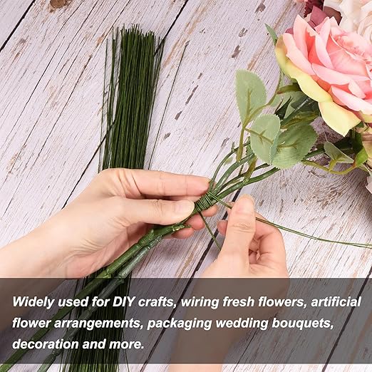 PATIKIL 32 Inch 24 Gauge Floral Stem Wire, 3 Pack/120 Pieces Bouquet Stem Paper Wrapped for DIY Crafts Flower Arrangements, Green