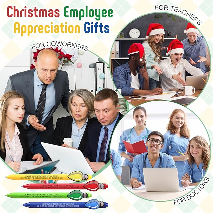 Eaasty 24 Pcs Christmas Gifts for Coworkers Appreciation Ballpoint Pens Bulk Coworkers Are Like Christmas Lights Holiday Thank You Gifts for Employee Team Colleagues (Appreciation)