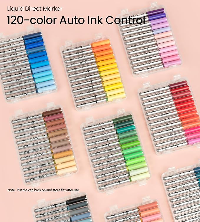 Woomer 120 Colors Acrylic Marker Pens, Soft Brush Tip, No Bleed & High Opacity Paint Pens, Water-based Non-toxic Acrylic Marker for Wood, Fabric, Rock, Glass, DIY Crafts Gift