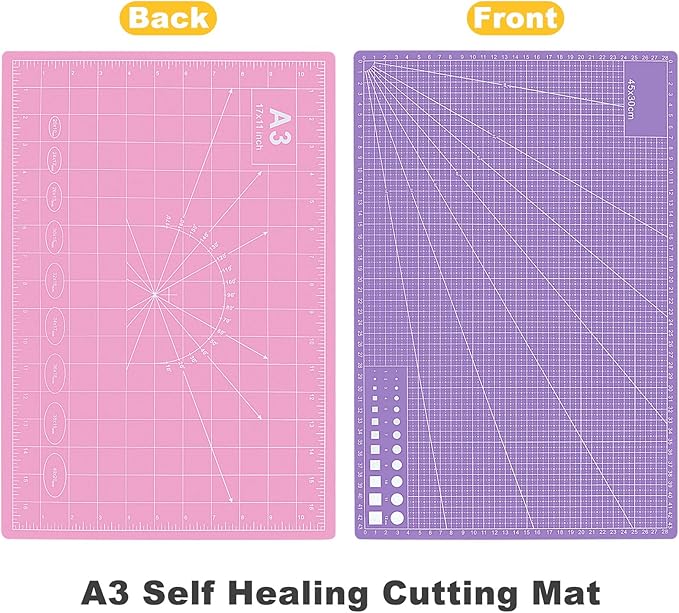 5 PCS Self Healing Cutting Mat 12" x 18": Sewing Rotary Cutting Mat for Crafts and Fabric Sewing Scrapbooking Quilting and Precision Cutting Purple & Pink Design (5, Purple & Pink)