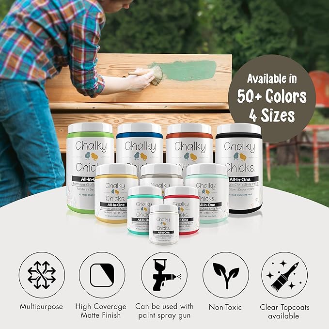 Chalky Chicks All-in-One Chalk Paint for Furniture or Cabinet - 4 Fl Oz - Matte Finish Beachwood (Brown/Gray) for Metal, Wood Furniture Paint - No Sanding All-in-One for Home Decor & Crafts, USA Made