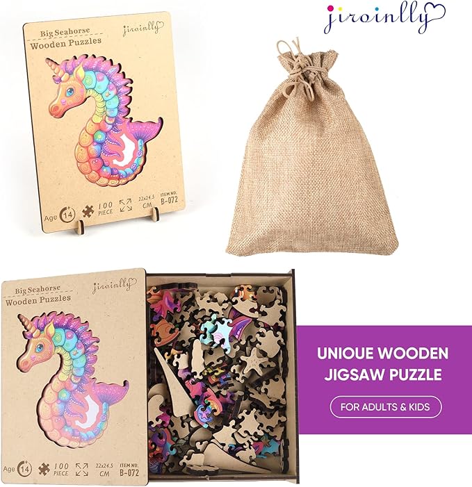 Wooden Puzzles for Adult and Kids, 100 Pieces Ocean Puzzle, Unique Shaped Seahorse Wooden Preschool Puzzle, Toddler Wooden Puzzle Toy Gift for Family and Friends, Suitable for Family Games