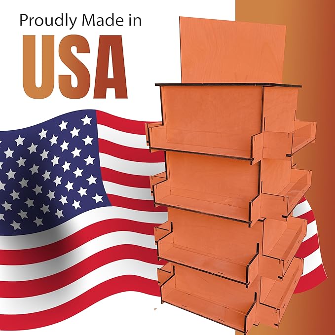TORCHED DISPLAYS 4-Sided Rotating Display Stand - Craft Shows, Trade Shows, Markets - Small & Medium-Sized Items like Stickers, Postcards, Coasters, Note Pads, Napkins, Easy to Assemble (Orange)