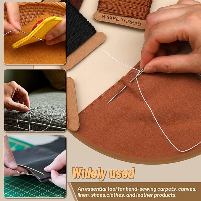 IMZAY Upholstery Repair Kit, Waxed Sewing Thread, 132 Yards Heavy Duty Leather Thread with 14 PCS Upholstery Needles for Leather, Canvas, Bookbinding, Beading, Stitching