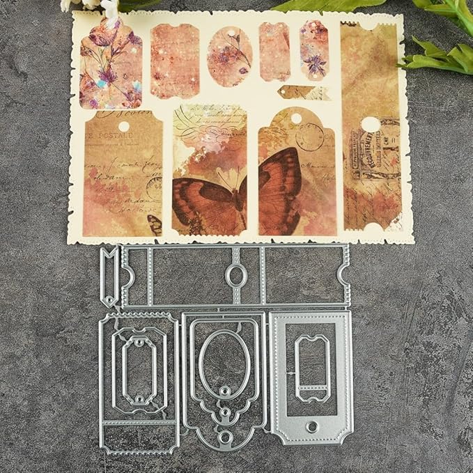 Mvchifay Cutting Dies Happy Birthday Holiday Thanks Greetings Metal Stencils Scrapbooking Tool Love Heart DIY Carbon Steel Embossing Template for Paper Card Making (Stamp Tag-10.7x12.9cm)