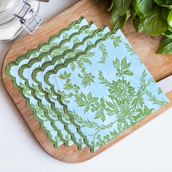 Ridhi Olive Green Hand Block Print Napkins 18" x 18" Set of 4 Reusable Cotton Dinner Napkins for Weddings, Parties & Everyday Dining, Thanksgiving, Christmas, Fall