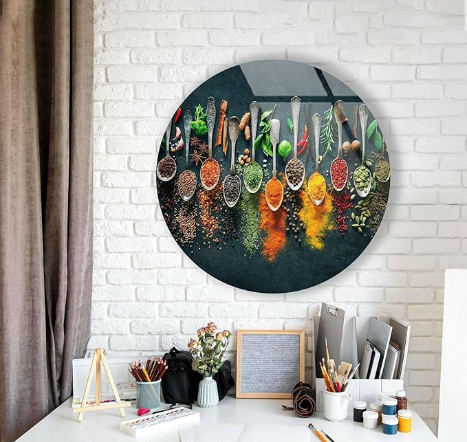 My Photostation.com 27.5''(70cm) Diameter Colorful Herbs Round Glass Wall Art Tempered Glass Printing Wall Decor Large Wall Art Wall Hangings