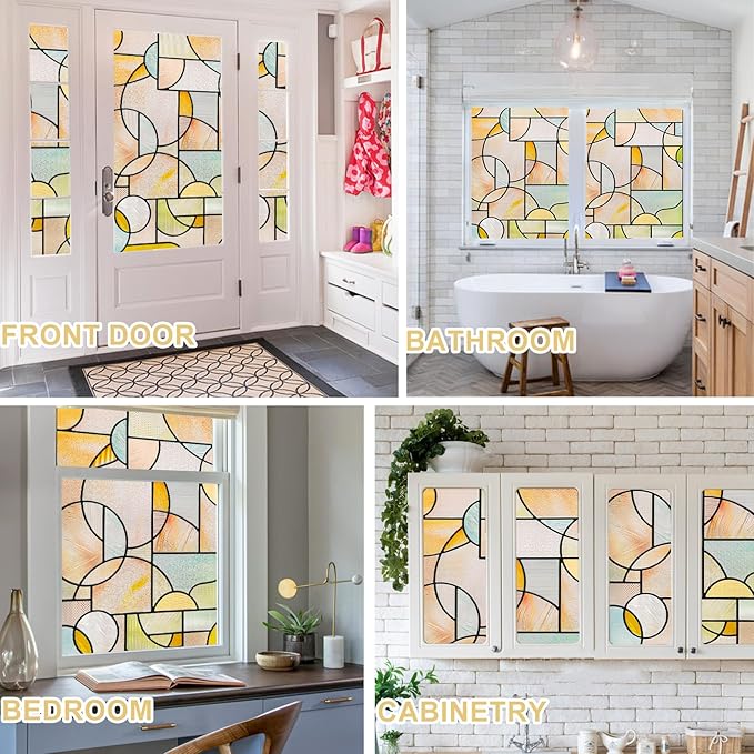 3D Stained Glass Window Privacy Film, Heat Control UV Blocking Static Cling Decorative Window Film for Bathroom,Front Door,Home Non Adhesive,35.4 x 78.7 inches Wilderness