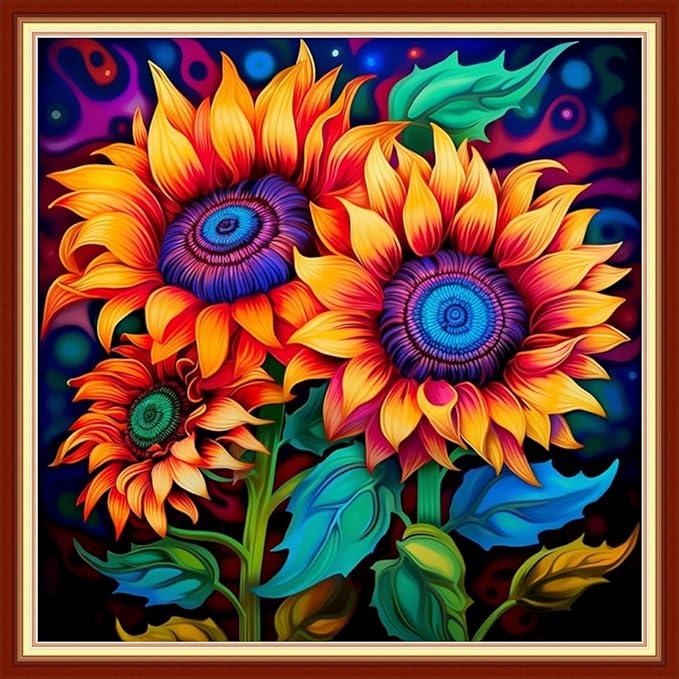 DMCVIVR Stamped Cross Stitch Kits for Adults Beginners Embroidery Kits 11CT Needlepoint Kits Cross Stitch Patterns Embroidery Patterns- Magic Sunflower 18x18 inch