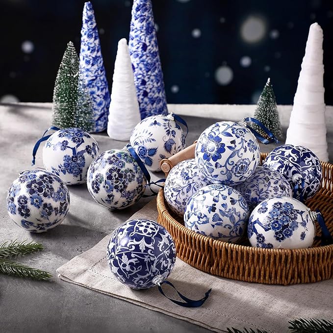 Epakh 36 Pack 6 Style Blue and White Decoupage Paper Napkins Assorted Floral Chinoiserie Decorative Cocktail Napkin Paper for DIY Crafts Fall Christmas Wedding Party Decor, Each Unfolded 13''
