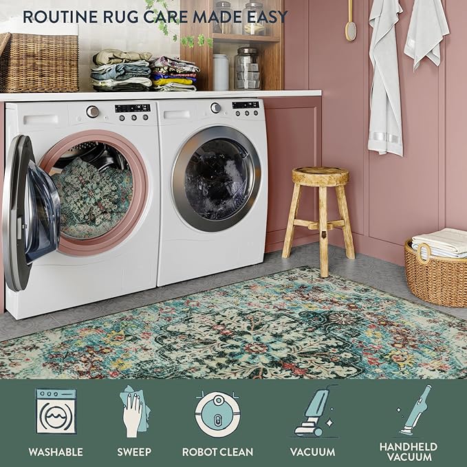 Lahome Bohemian Floral 2x6 Washable Hallway Runner Rug, Non Slip Kitchen Laundry Hallway Rug Runner, Pet Friendly Bathroom Indoor Carpet Runners for RV Camper Entrance Bedroom