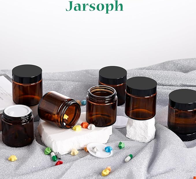 4OZ Amber Glass Jars with lids, 36 Pack Empty Cosmetic Jars, Refillable Airtight Wide Mouth Container for DIY, Sample, Cream, Lotion, Candle Making, Powder, Cosmetic