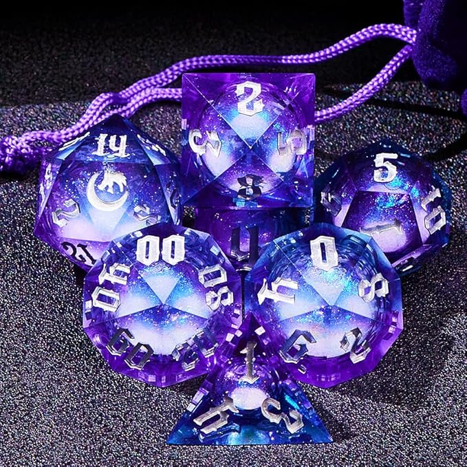 Dark Moon Liquid Core DND Dice Set for Role Playing Games, Polyhedral Dungeons and Dragons Dice Set with Gift Box, Full Liquid Core Resin Sharp Edge D&D Dice Set (InkBlueDice)
