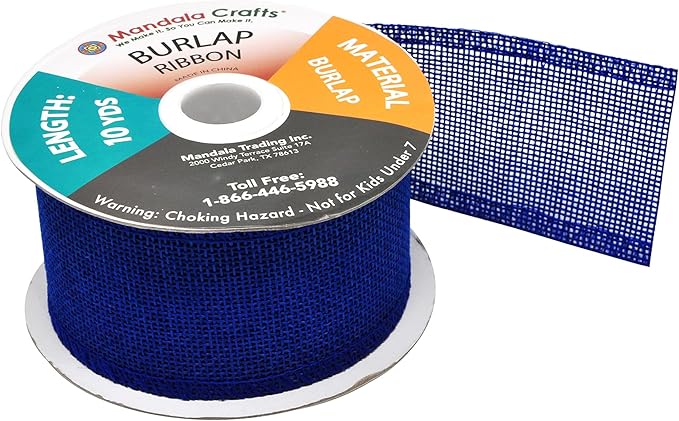 Mandala Crafts Royal Blue Burlap Ribbon 2 Inches Wide Jute Ribbons for Crafts - 20 Yds Roll Rustic Burlap Wrap Trim Ribbons for Wreaths Bows Wedding Party Decoration