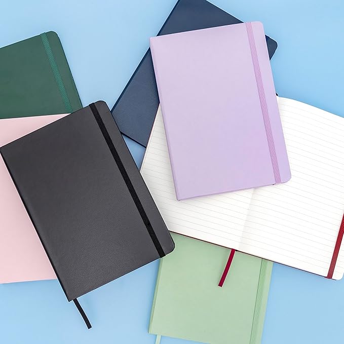 PAPERAGE Lined Journal Notebooks, 3 Pack, (Yellow, Blush & Turquoise), 160 Pages, Medium 5.6 inches x 8 inches - 100 GSM Thick Paper, Hardcover