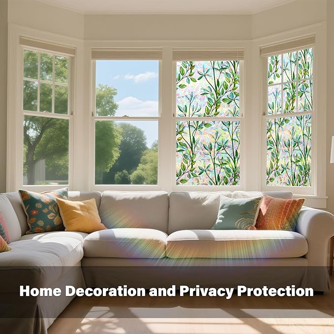Donox Window Privacy Film, 3D Decorative Window Vinyl Decorative Stained Glass Window Film, Anti-UV Sun Blocker Heat Control for Home, 23.6 Inch x 6.5 Feet (with Installation Tool)
