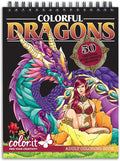 ColorIt Colorful Dragons Adult Coloring Book, Volume I - 50 Single-Sided Designs, Thick Smooth Paper, Lay Flat Hardback Covers, Spiral Bound, Dragon Coloring Pages