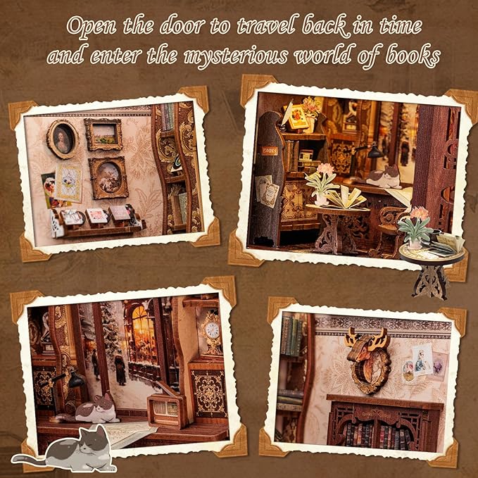 CUTEBEE Book Nook Kit - DIY Miniature House Kit for Adults and Teens, Dollhouse Booknook Tiny House Model Build Bookshelf Decor, Gifts for Family, Friends