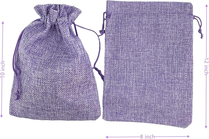 Palmhomee Pack of 12 Burlap Gift Bags with Drawstring Linen Jewelry Pouches Wedding Hessian Jute Bags for Birthday and Treat Pouches Party Wedding Favors Gift (8x12 Inch, Lavender)