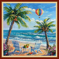 Joyhoor Cross Stitch Kits for Beginners Stamped Cross-Stitch Supplies Needlework preprint Embroidery Kits for Adults DIY Needlepoint Kits Embroidery Patterns 11CT-Rest by The Seaside 18x18 inchs