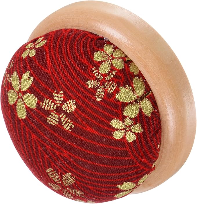 HARFINGTON Pin Cushion Wooden Base Japanese Style Round Pincushion Needle Holder for Sewing Quilting Needlework DIY Crafts, Dark Red