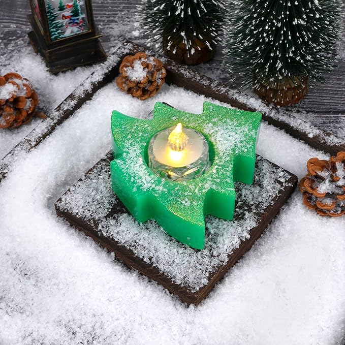 2PCS Christmas Resin Molds Christmas Tree Candle Holder Resin Molds Snowflake Silicone Resin Mold for Tea Lights Epoxy Resin Mold for Home Table Decorations Xmas Decor