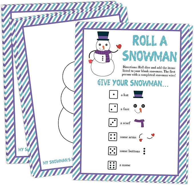 Roll A Snowman Game, Christmas Dice Games for Families & Large Groups-25 Players, Christmas Party Games for Adults, Winter Holiday Decorations White Elephant Gifts Ideas