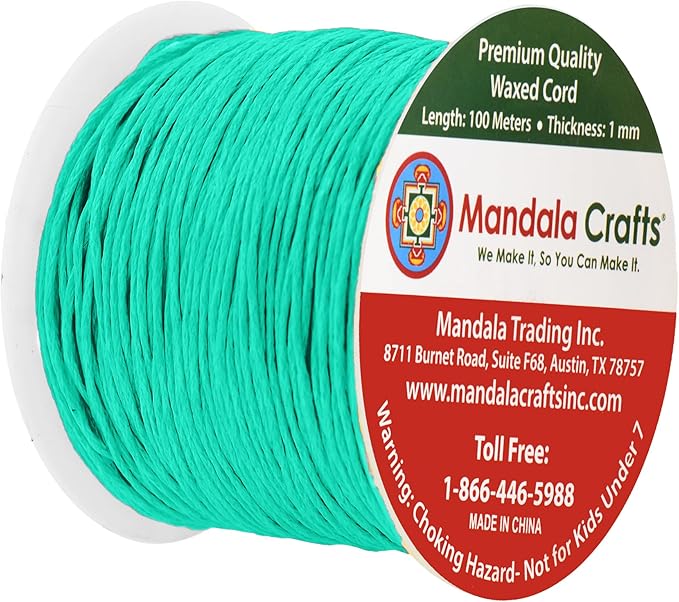 Mandala Crafts Seafoam Green Cotton Waxed Cord for Jewelry Making - 109 Yards, 1mm Beading String Thread for Necklaces and Bracelets