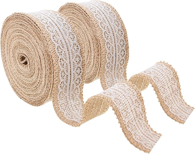 Mandala Crafts Burlap and Lace Ribbon 1 Inch Wide Jute Ribbons for Crafts - 20 Yds Roll Rustic Burlap Wrap Trim Ribbons for Wreaths Bows Wedding Party