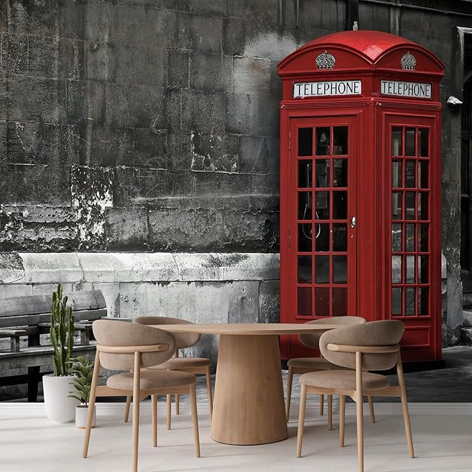 wall26 Wall Sticker/Wall Mural British Phone Booth in London, Not Peel and Stick, Non-Woven Wallpaper Decorative for Bedroom, Living Room, Office - 132x192 inches