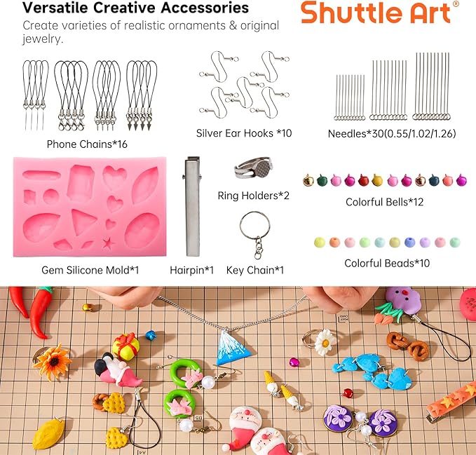 Shuttle Art Polymer Clay Kit, 57 Colors, Soft Oven Clay Kit, 19 Carving Tools and 10 Kinds of Accessories, Non-Stick, Non-Toxic, Ideal Gift for Kids