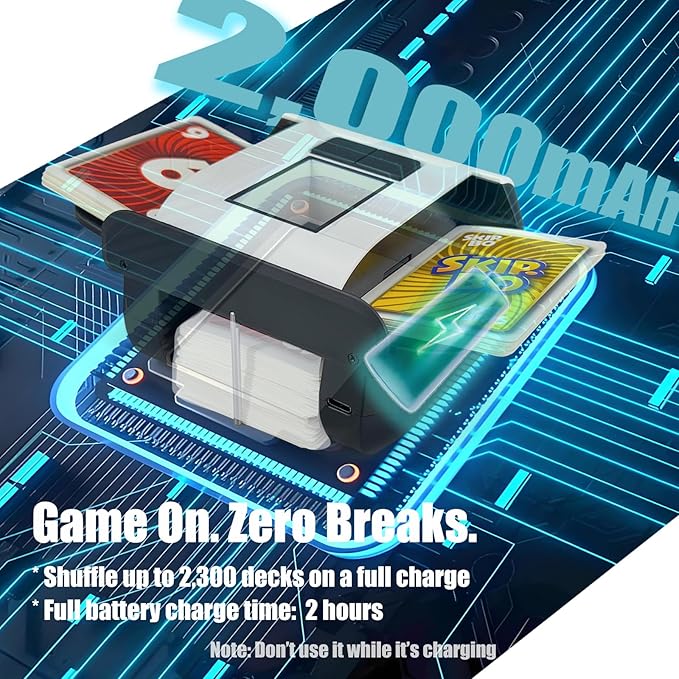 Automatic Card Shuffler,2000mAh Rechargeable Battery,2 Deck,Ultra Quiet Electric Card Shuffler Machine for Poker,Bridge,Blackjack,Skip-Bo,Phase 10,Casino Nights&Family Games (Black)