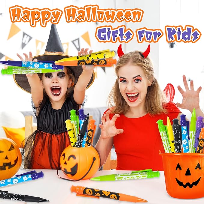 Shemira Halloween Party Favor for Kids, 48 Pcs Jumbo Pen in 6 Assorted Theme Designs for Trick or Treating, Goodie Bag Filler, Miniatures, School Classroom Rewards